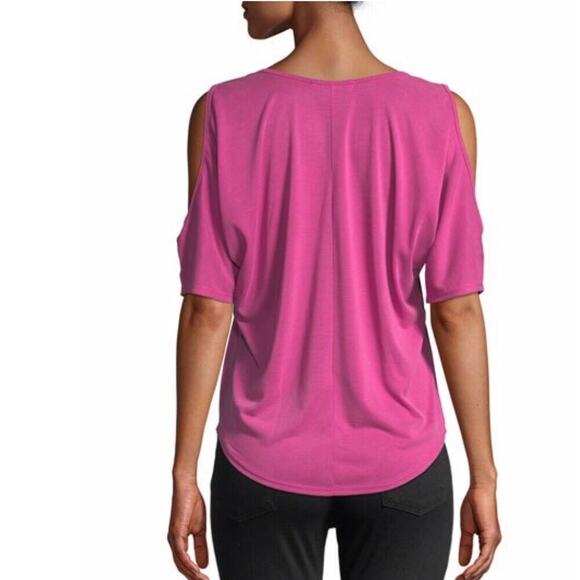 NWT Neiman Marcus Pink Fuchsia Cold Shoulder Scoop Neck Top Casual - Picture 3 of 12
